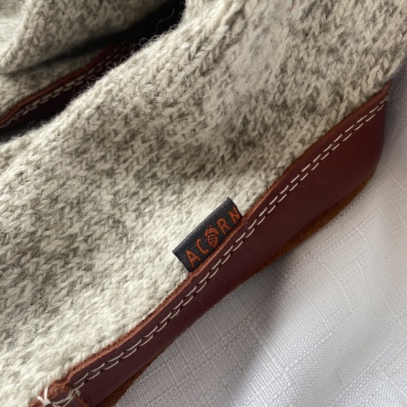 ACORN Slipper Sock Womens 7.5 to 8.5 Brown Suede w Gray Rag Wool Mid Calf Upper - Picture 4 of 6